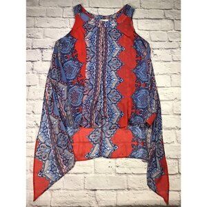 EST. 1946 Womens Plus Size 18/20W Red Blue Paisley High Low Blouse